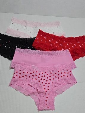 Lace Trim Heart & Cherry Bikini Panty Set - Pink, Red, Black, White NWT MEDIUM